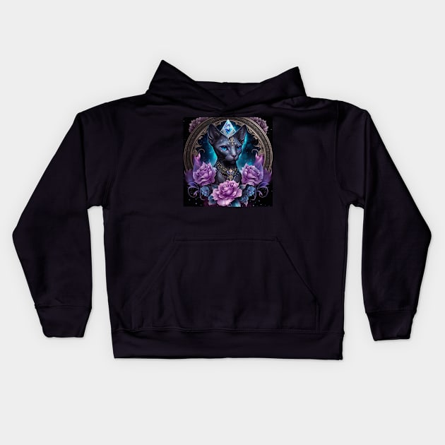 Sphynx Glowing Like A Star Kids Hoodie by Enchanted Reverie